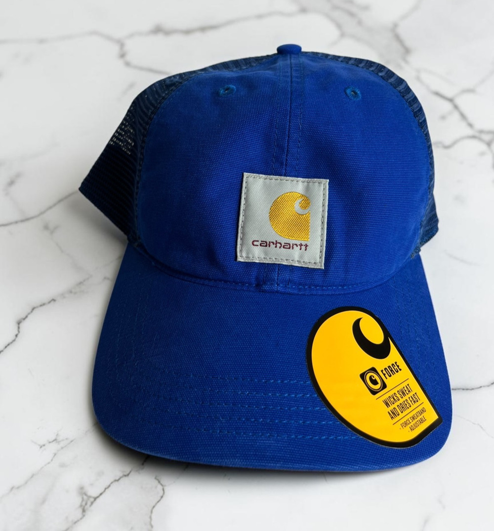 Carhartt Trucker Hat Blue Mesh Snapback Cap Logo Patch Adjustable Workwear